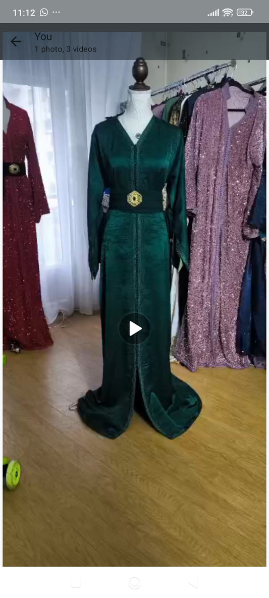 Caftan kamkha vert avec ceinture